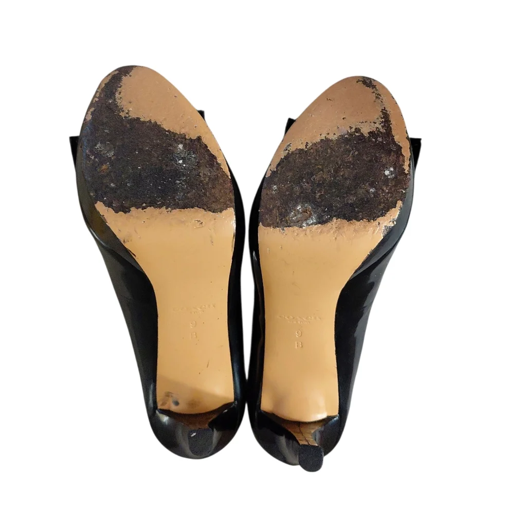 Coach Scarlet Peep-Toe Platform Pumps Black Patent Leather Heels Size 9 - Picture 9 of 15